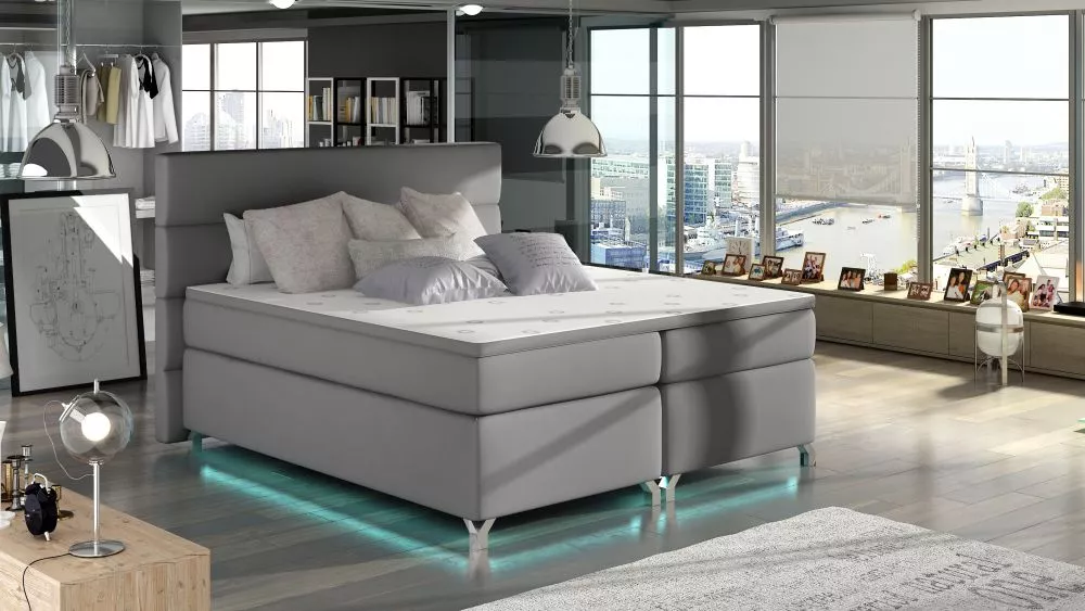 Gulta Amadeo Boxspring Classic ar LED standard Guļamvietas platums: 180 cm, Guļamvietas garums: 200 cm, · Pelēks · 195 ×