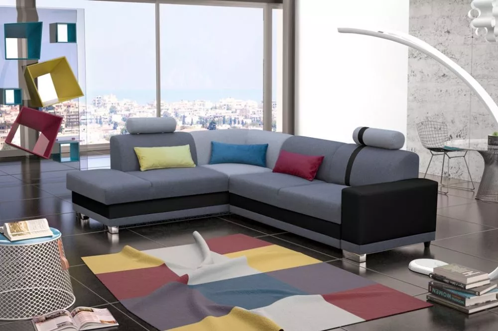 Dīvāns Veratti Standard · Pelēks + melns · 211 × 262 × 77 cm