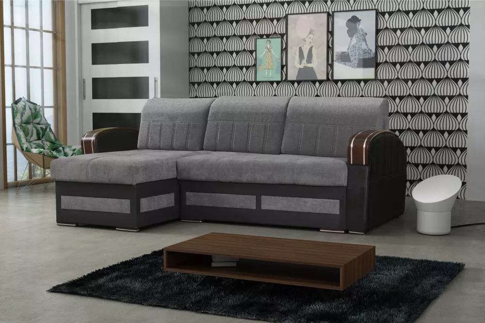Dīvāns Kewin Bis standard · Tumši pelēks + melns · 147 × 234 × 79 cm
