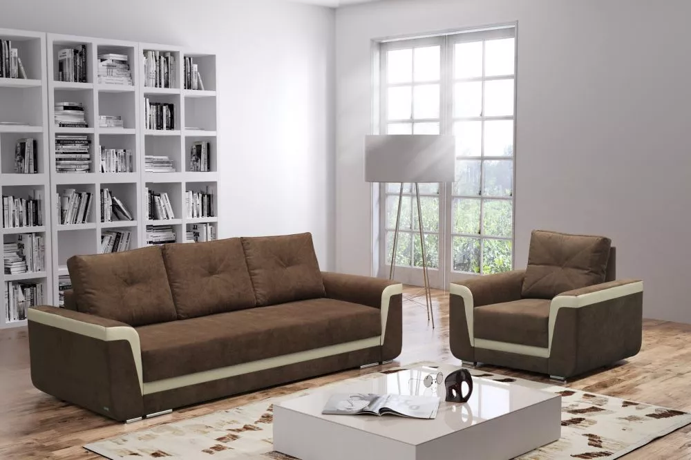 Komplekts Collin 3S+1S Standard · Tumši brūns + krēms · 100 × 236 × 89 cm