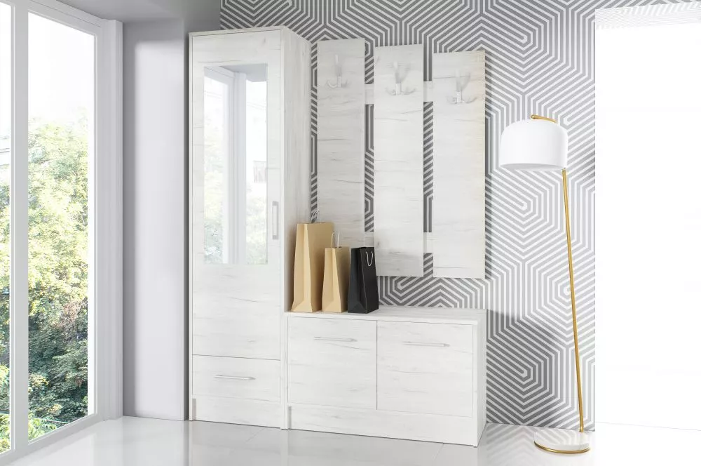 Koridora iekārta Maxi 140 · Balts ozols · 140 × 40 × 190 cm