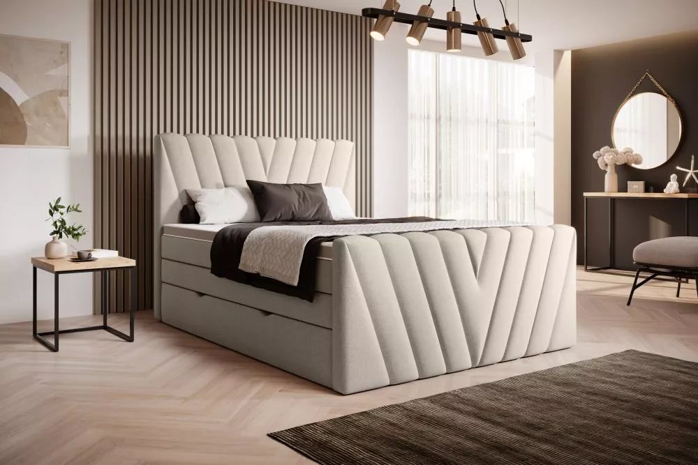 Gulta Candice Boxspring standard Guļamvietas platums: 160 cm, Guļamvietas garums: 200 cm, · Gaišais krēms · 160 × 220 × 