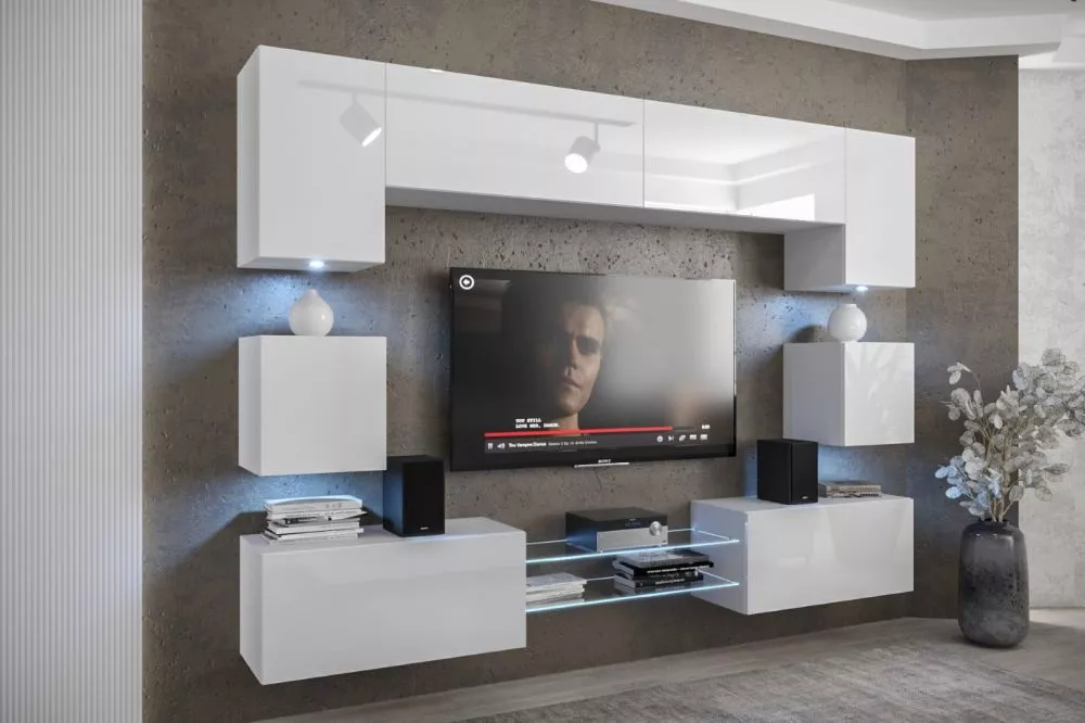 Sekcija Next ANX1 ar LED · Balts · 256 × 35 × 181 cm