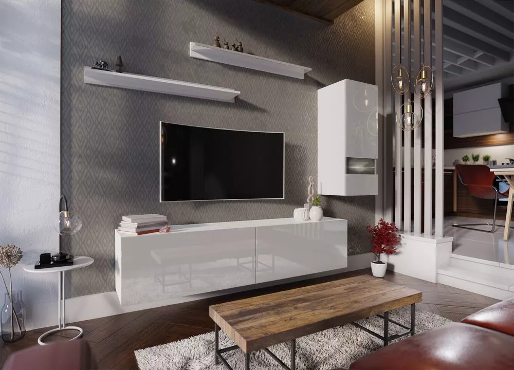 Sekcija Box 10 ar LED · Balts · 228 × 38 × 184 cm