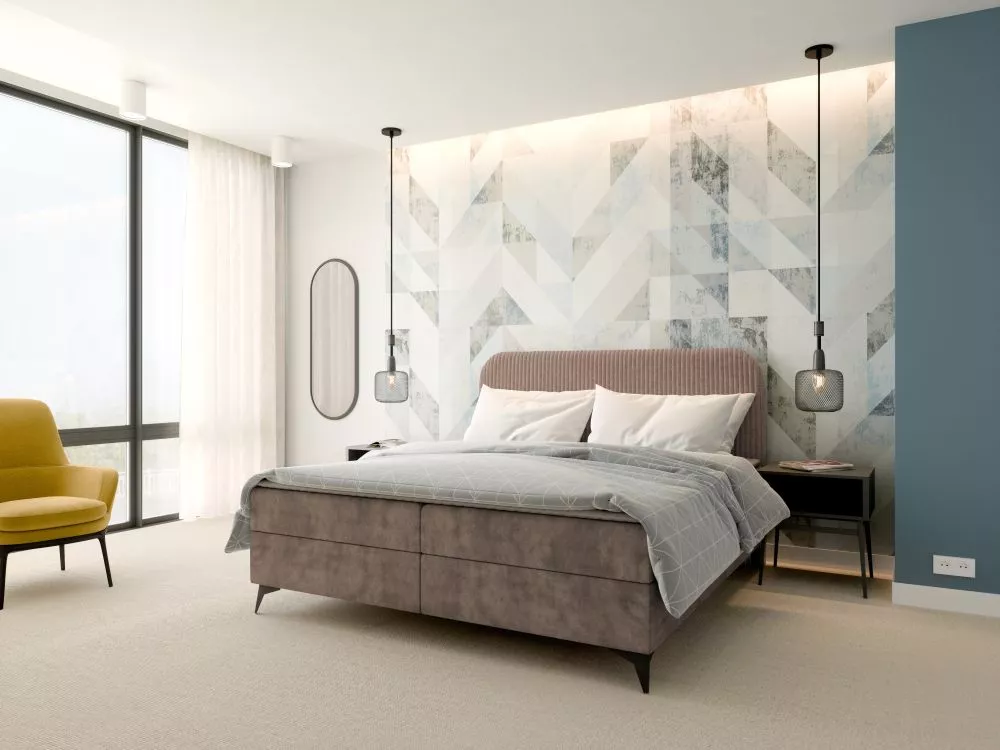 Gulta Mitto Boxspring Standard Guļamvietas platums: 160 cm, Guļamvietas garums: 200 cm, · Bēšs · 160 × 208 × 122 cm