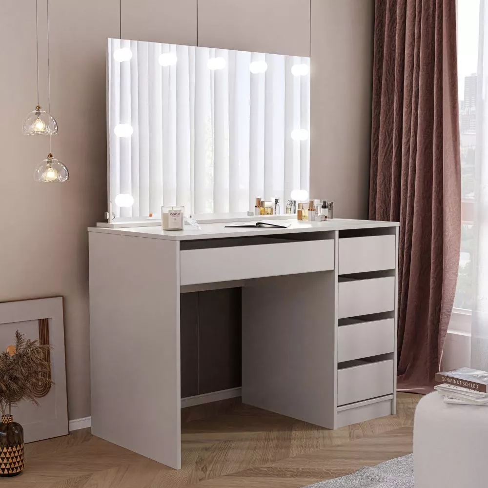 Kosmētikas galds Bella ar LED · Kašmira · 110 × 144 × 55 cm