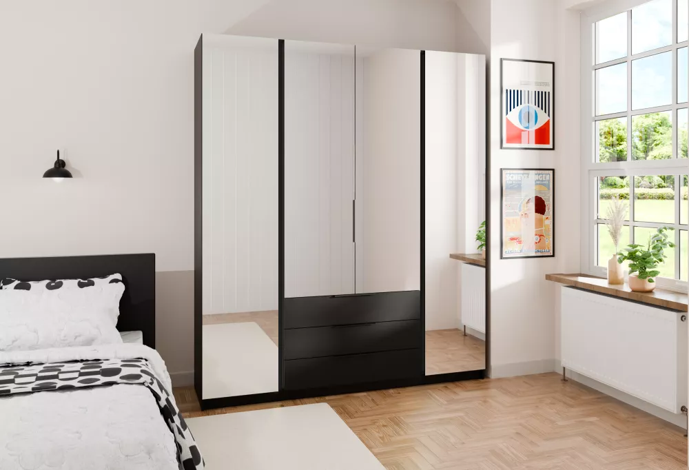 Skapis Kaja 4M3S · Melns · 200 × 62 × 239 cm