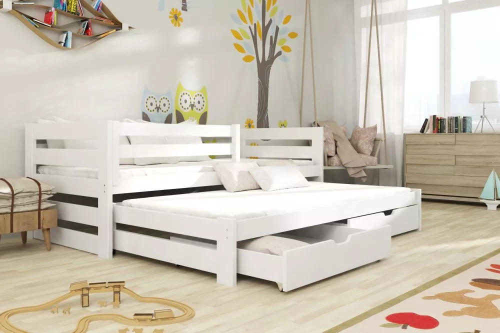 Bērnu gulta Kubus ar stelāžām Guļamvietas platums: 90 cm, Guļamvietas garums: 200 cm, · Balts · 97 × 208 × 75.5 cm