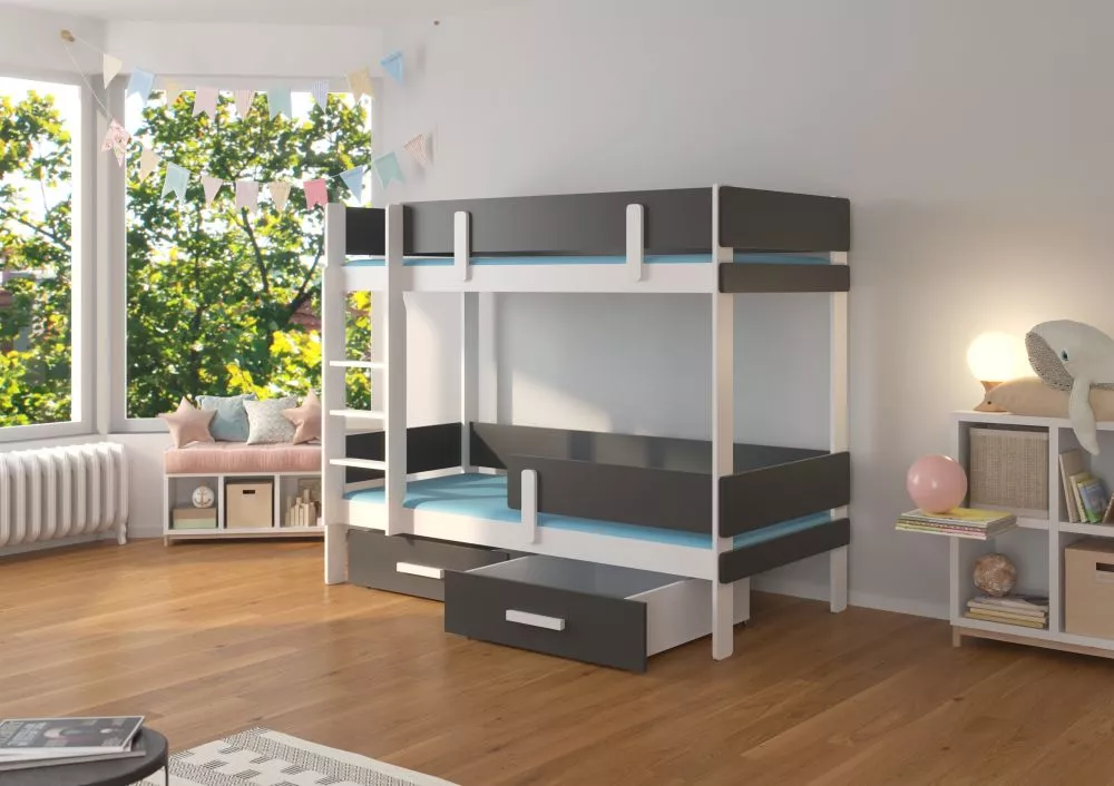 Bērnu gulta Etiona White ar stelāžam Guļamvietas platums: 90 cm, Guļamvietas garums: 200 cm, · 103 × 208 × 156 cm