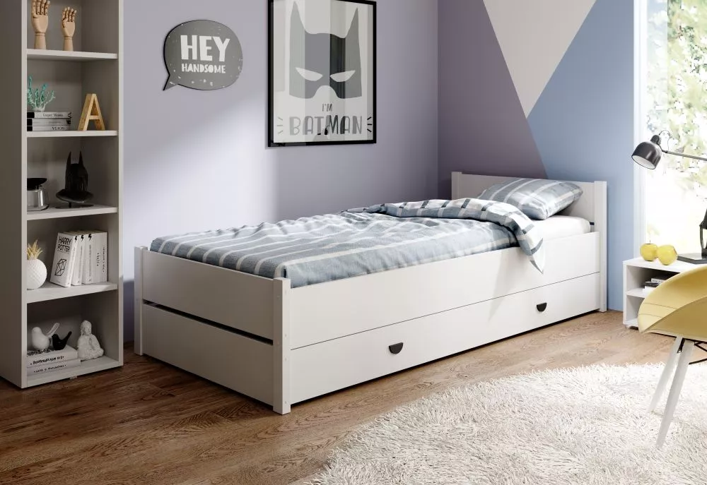 Bērnu gulta Marcello Premium ar stelāžu Guļamvietas platums: 90 cm, Guļamvietas garums: 200 cm, · Balts · 97 × 207 × 65 
