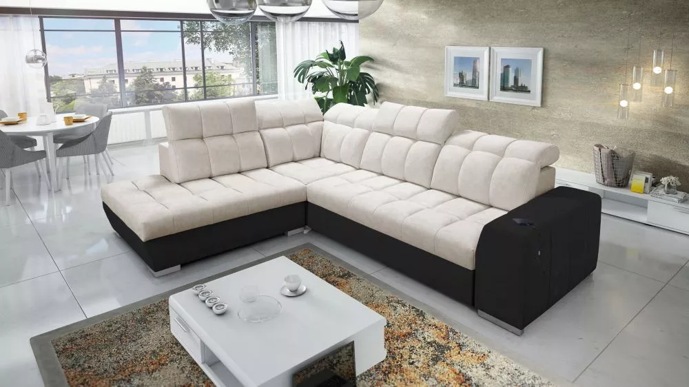 Dīvāns Pagano 7 Premium Standard · Tumši bēšs + melns · 225 × 285 × 83 cm