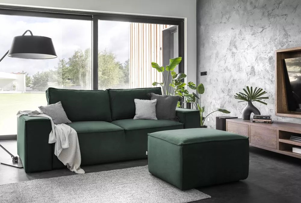 Dīvāns Silla 3S Lux Standard ar pufu · Tumši zaļš · 104 × 260 × 96 cm