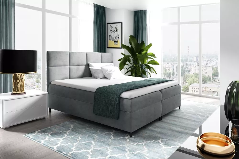 Gulta Leila Boxspring Standard Guļamvietas platums: 120 cm, Guļamvietas garums: 200 cm, · Pelēks · 124 × 208 × 115 cm