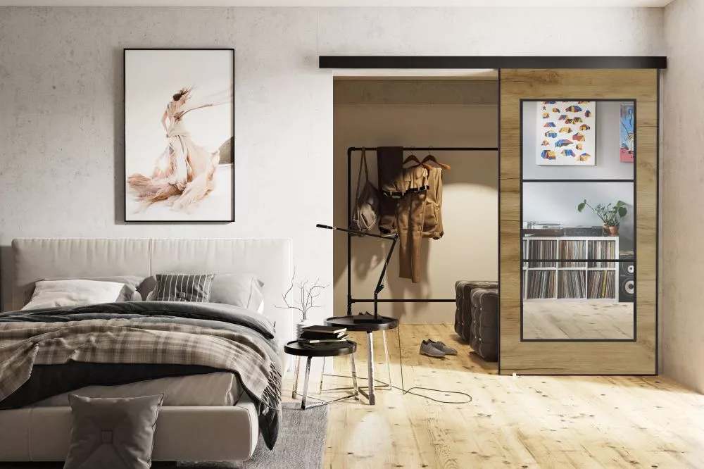 Bīdāmās durvis Tori Mirror · Ozols craft zelts · 106 × 205 cm