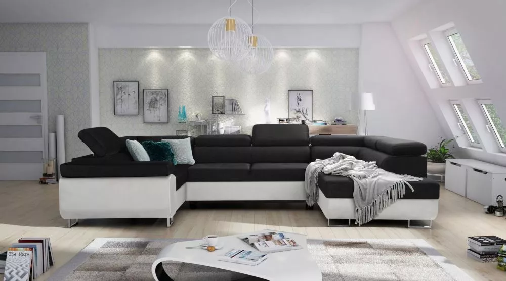 Dīvāns Annabelle U Eco Standard · Melns + balts · 203 × 340 × 76 cm