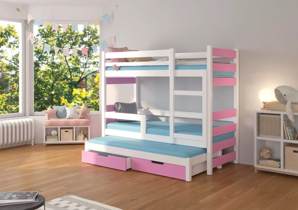 Bērnu gulta Karlo ar stelāžam Guļamvietas platums: 75 cm, Guļamvietas garums: 180 cm, · 81 × 188 × 160 cm