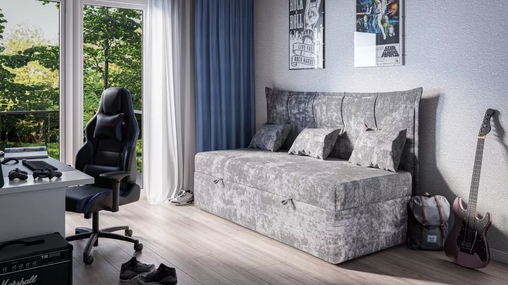 Gulta Bench 90x200 Boxspring Standard Guļamvietas platums: 90 cm, Guļamvietas garums: 200 cm, · Pelēks · 100 × 200 × 125