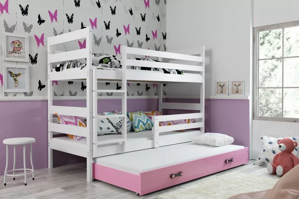 Bērnu gulta Eryk Triple White ar stelāžām Guļamvietas platums: 80 cm, Guļamvietas garums: 160 cm, · 87 × 166 × 154 cm