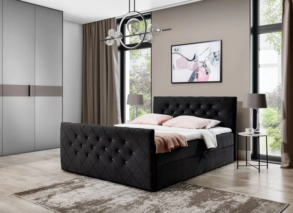Gulta Malaga Boxspring Standard Guļamvietas platums: 120 cm, Guļamvietas garums: 200 cm, · Melna · 124 × 214 × 103 cm