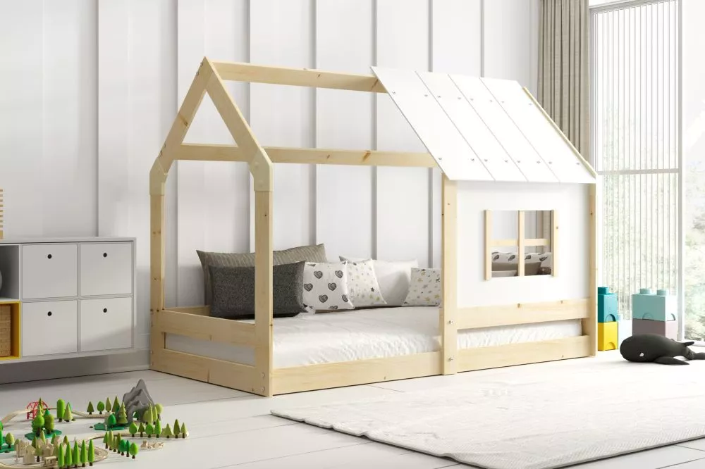 Bērnu gulta Domek Basic 160x80 ar stelāžu Guļamvietas platums: 80 cm, Guļamvietas garums: 160 cm, · 87 × 164 × 128 cm
