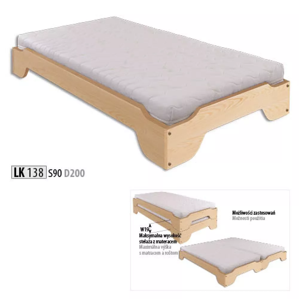 Gulta LK 138 ar stelāžu Guļamvietas platums: 90 cm, Guļamvietas garums: 200 cm, stelāžas tips: koka, · Priede · 95 × 205
