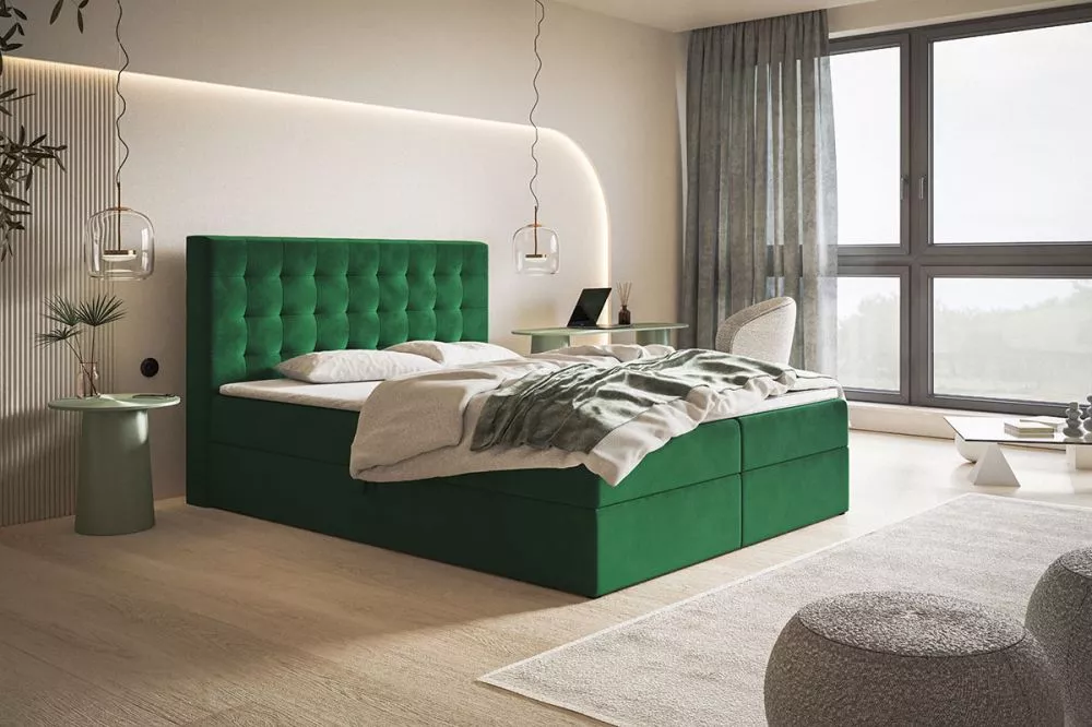 Gulta Box 2 Boxspring standard Guļamvietas platums: 160 cm, Guļamvietas garums: 200 cm, · Zaļš · 160 × 214 × 112 cm