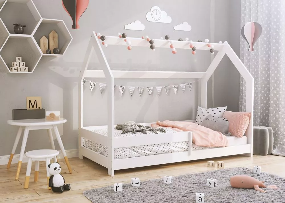 Bērnu gulta Domek D5 ar stelāžu Guļamvietas platums: 80 cm, Guļamvietas garums: 160 cm, · 87 × 164 × 124 cm