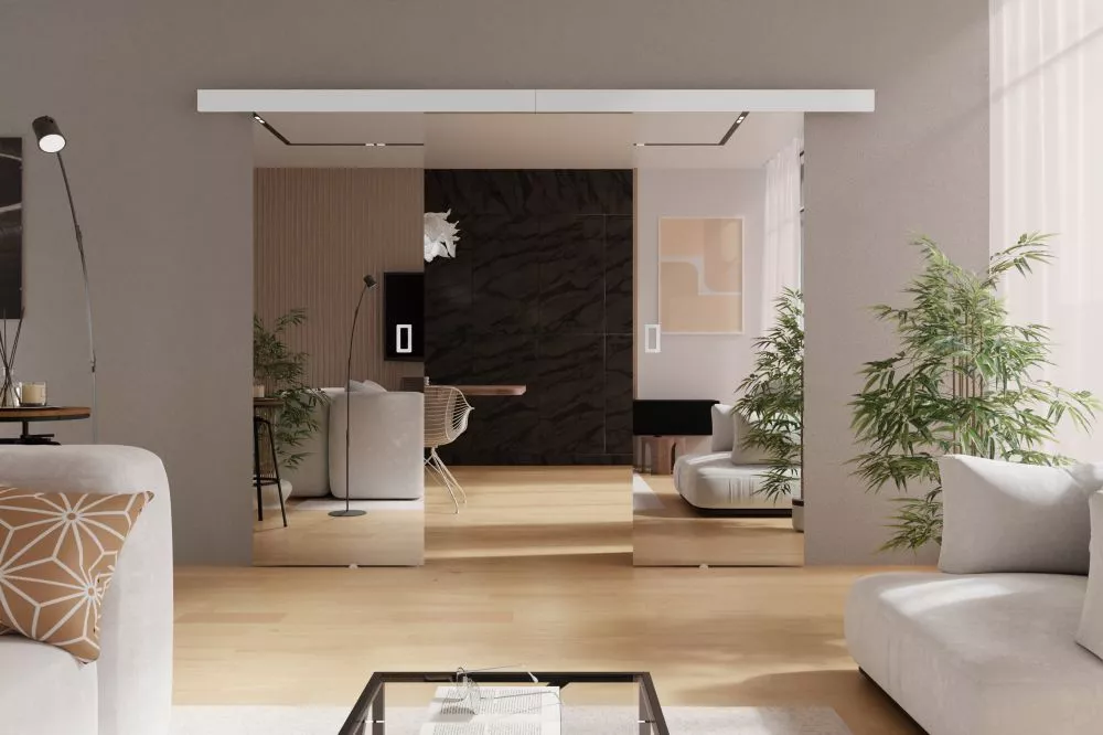 Bīdāmās durvis Mirror Duo · Balts · 172 × 205 cm