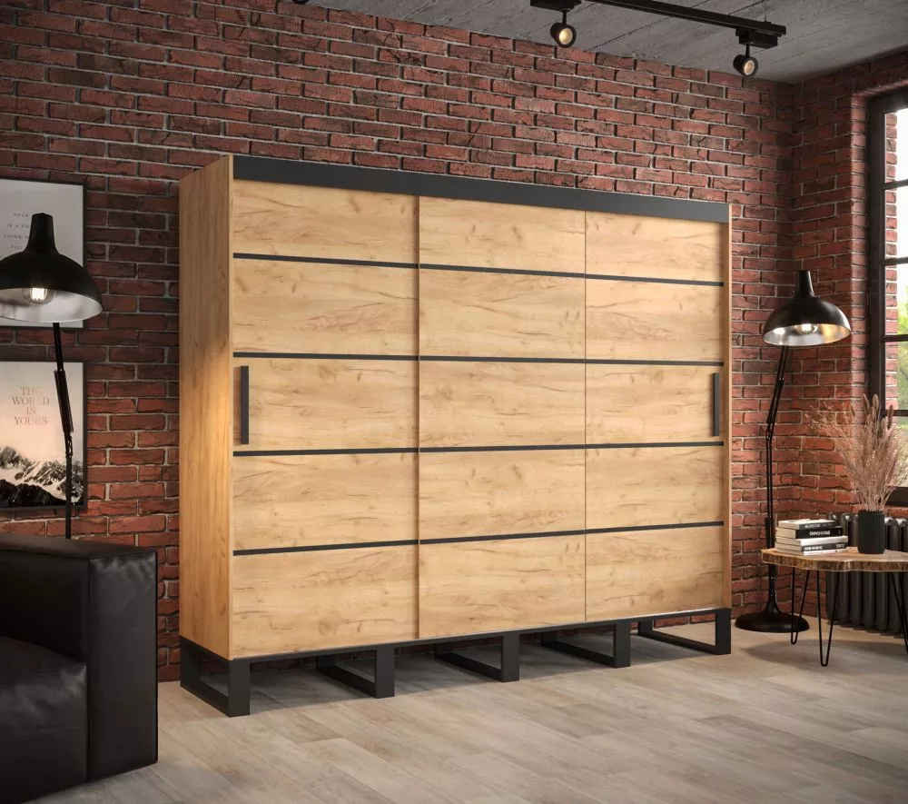 Skapis Loft V1 · Ozols craft zelts · 250 × 62 × 212 cm