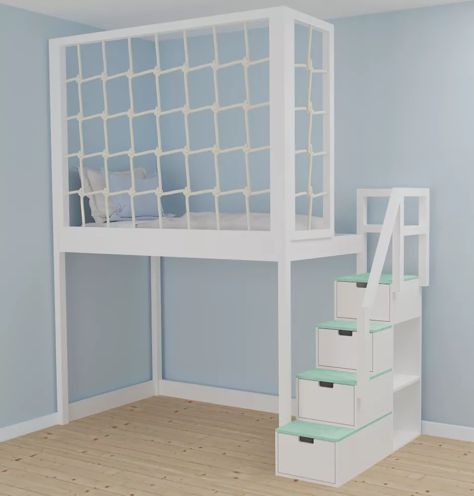 Bērnu gulta 121A ar stelāžu Kāpņu puse: Pa labi, Guļamvietas platums: 80 cm, Guļamvietas garums: 160 cm, · 112 × 212 × 2
