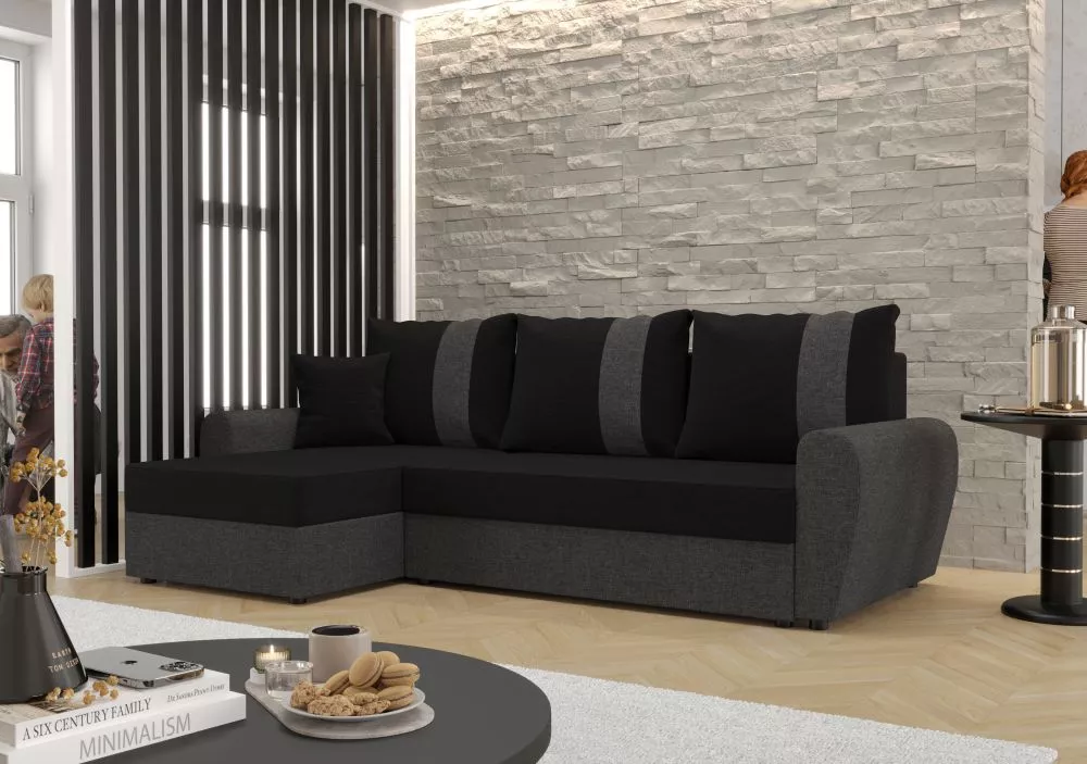 Dīvāns Davos L standard · Melns + tumši pelēks · 140 × 230 × 89 cm