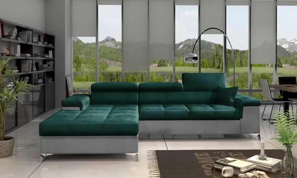 Dīvāns Ricardo Lux Standard · Zaļš + pelēks · 205 × 280 × 90 cm