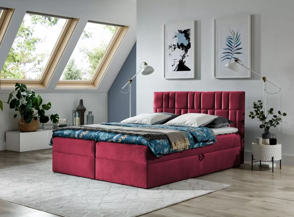 Gulta Top3 Boxspring Premium Standard Guļamvietas platums: 180 cm, Guļamvietas garums: 200 cm, · Sarkans · 184 × 208 × 1