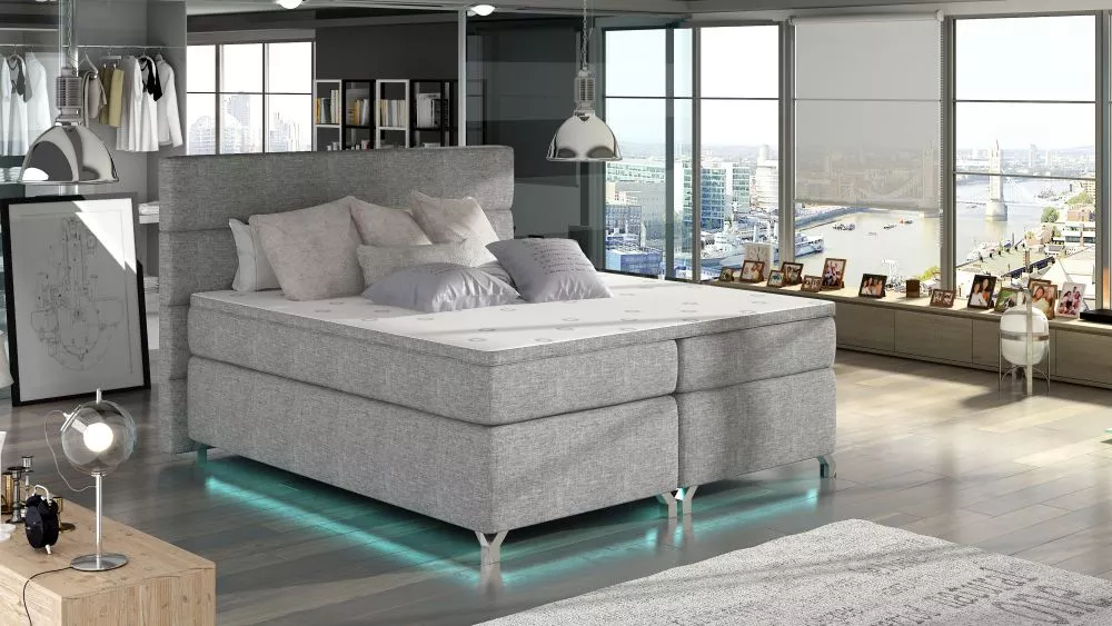 Gulta Amadeo Boxspring ar LED standard Guļamvietas platums: 180 cm, Guļamvietas garums: 200 cm, · Gaiši pelēks · 195 × 2
