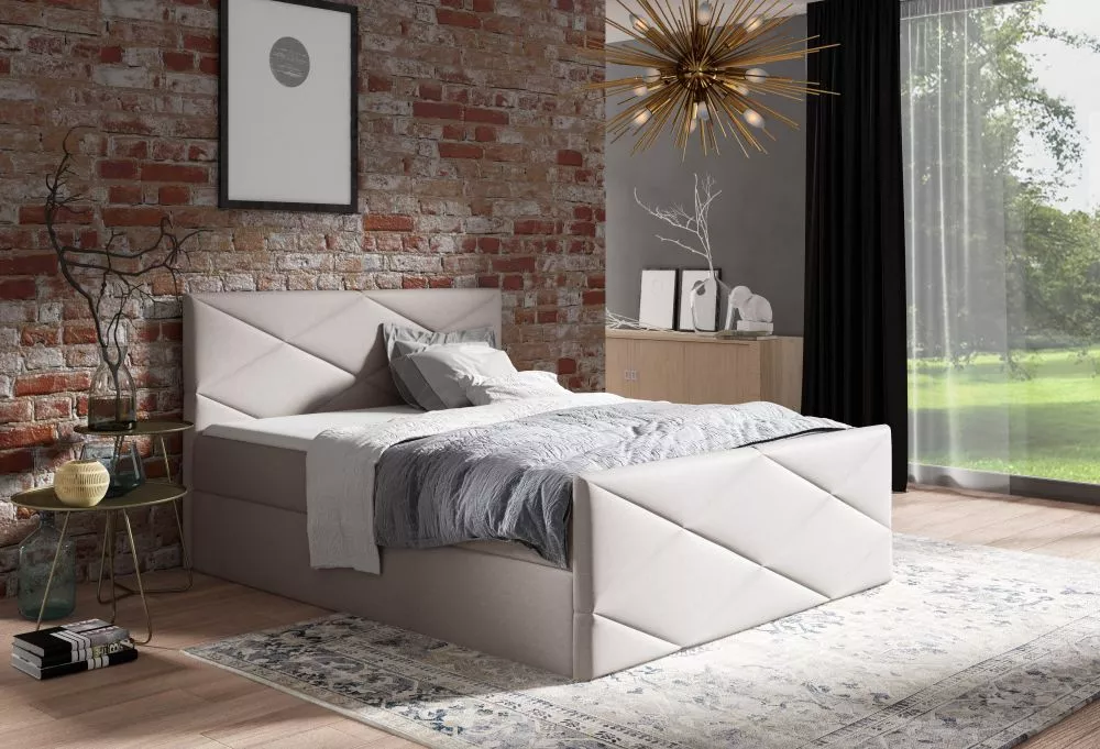Gulta Sergio Lux Boxspring Standard Guļamvietas platums: 120 cm, Guļamvietas garums: 200 cm, · Gaiši bēšs · 124 × 213 × 
