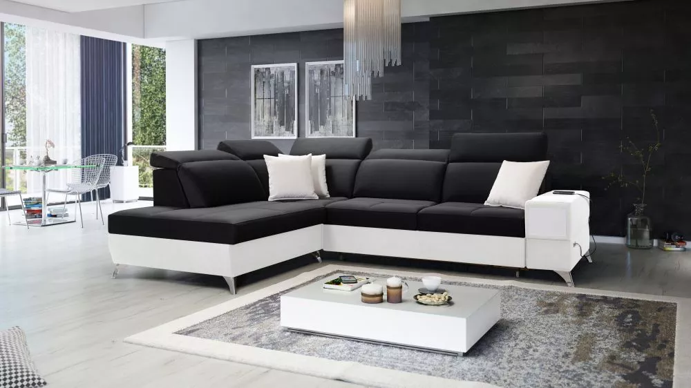 Dīvāns Deus 7 Premium Standard · Melns + balts · 224 × 286 × 83 cm