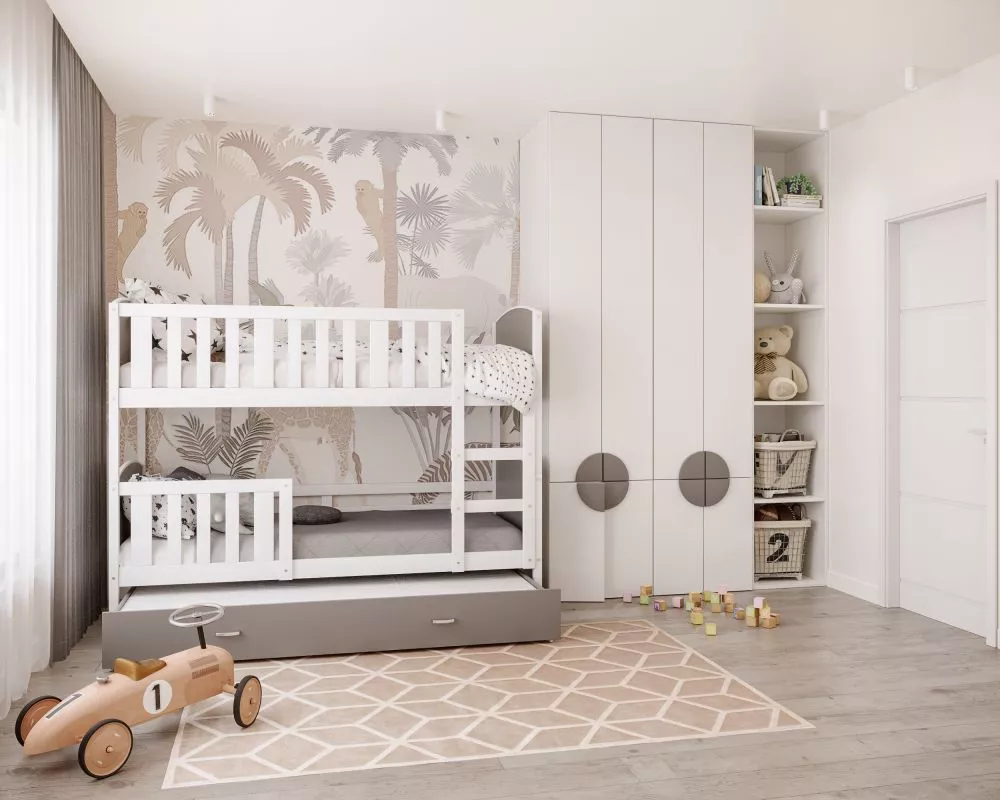 Bērnu gulta Tami 3 MDF 80x190 ar stelāžām Guļamvietas platums: 80 cm, Guļamvietas garums: 190 cm, · 86 × 198 × 158 cm