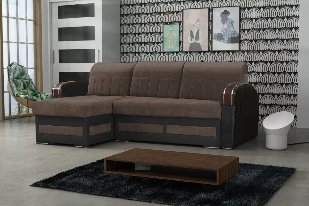 Dīvāns Kewin Bis standard · Tumši brūns + melns · 147 × 234 × 79 cm