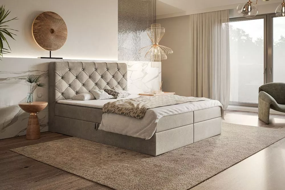 Gulta Box 7 Boxspring standard Guļamvietas platums: 160 cm, Guļamvietas garums: 200 cm, · Gaiši brūns · 160 × 214 × 115 