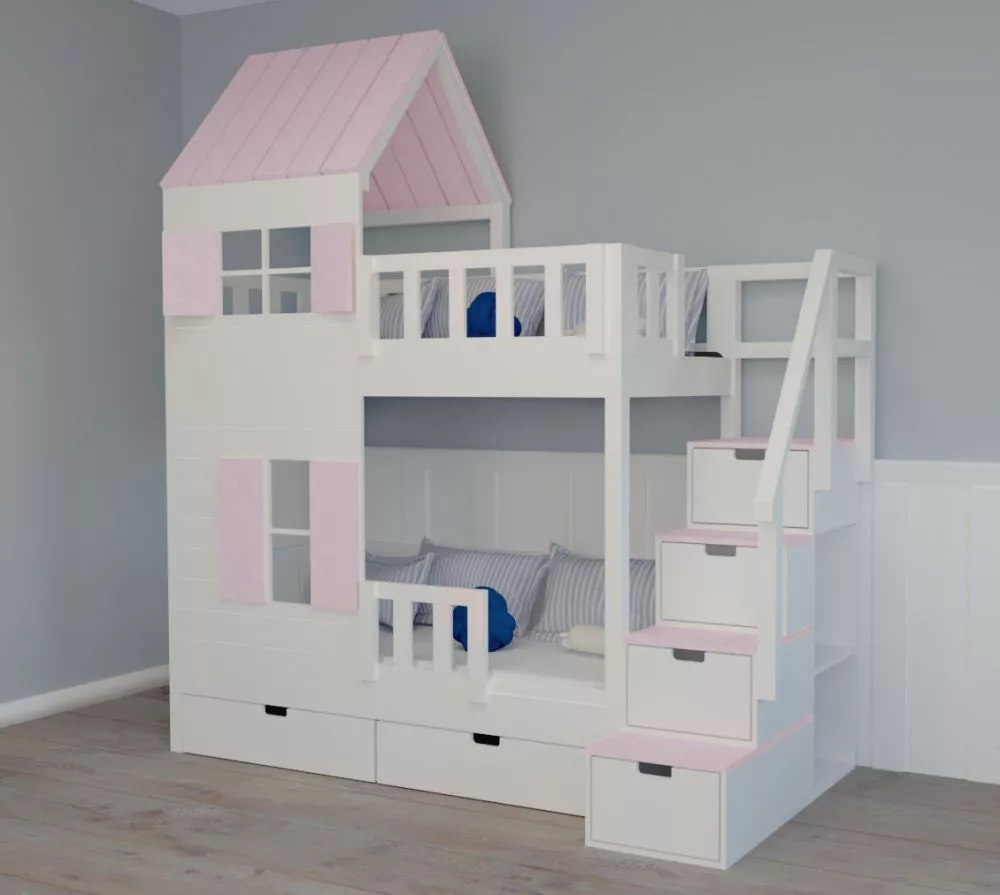 Bērnu gulta 103P ar stelāžām Kāpņu puse: Pa labi, Guļamvietas platums: 80 cm, Guļamvietas garums: 160 cm, · 112 × 212 × 