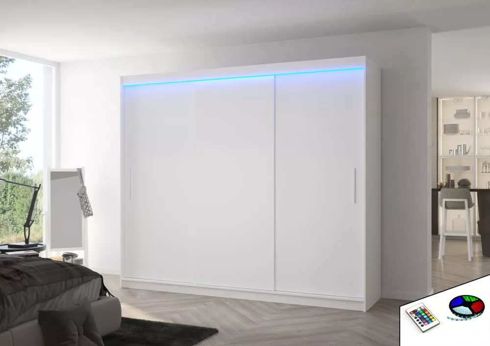 Skapis Antos Classic ar LED · Balts · 250 × 58 × 215 cm