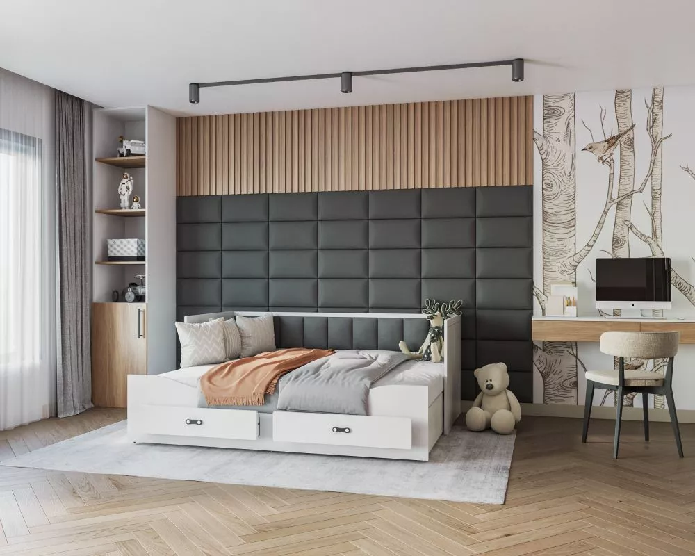 Gulta Hermes Soft ar stelāžu Guļamvietas platums: 81 cm, Korpusa krāsa: balts, Guļamvietas garums: 200 cm, · 87 × 204 × 