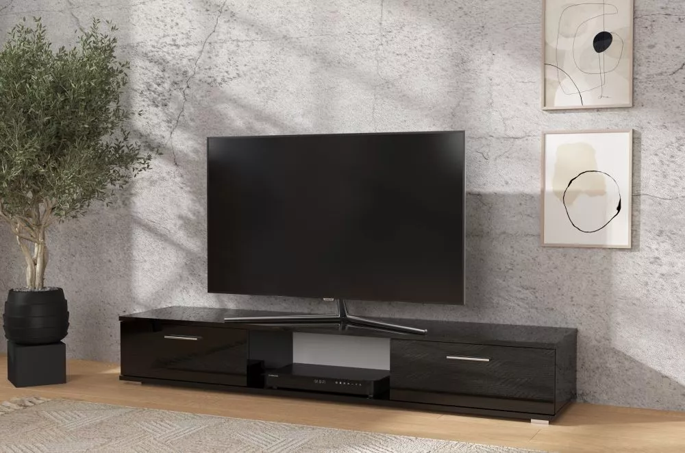 TV tumba Aridea Gloss · Melns · 176 × 40 × 28 cm