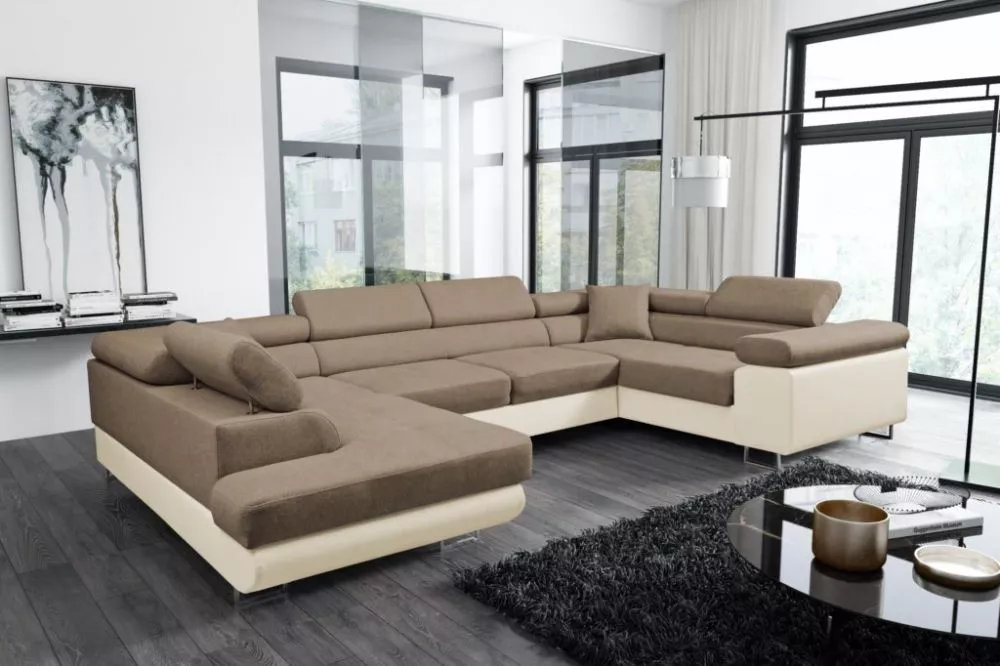 Dīvāns Antos Bis standard · Gaiši brūns + krēma · 202 × 340 × 90 cm