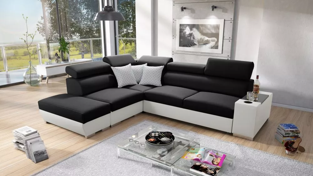 Dīvāns Perseo 7 Standard · Melns + balts · 227 × 282 × 95 cm
