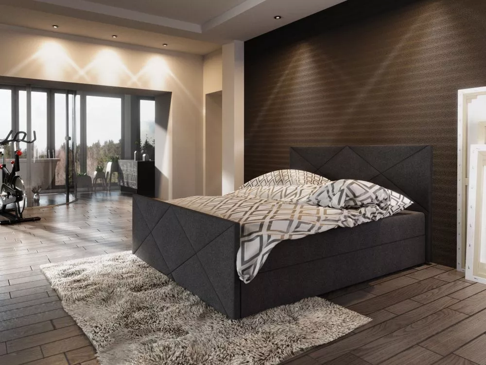 Gulta Milano 4 Boxspring Standard Guļamvietas platums: 140 cm, Guļamvietas garums: 200 cm, · Melns · 145 × 216 × 106 cm