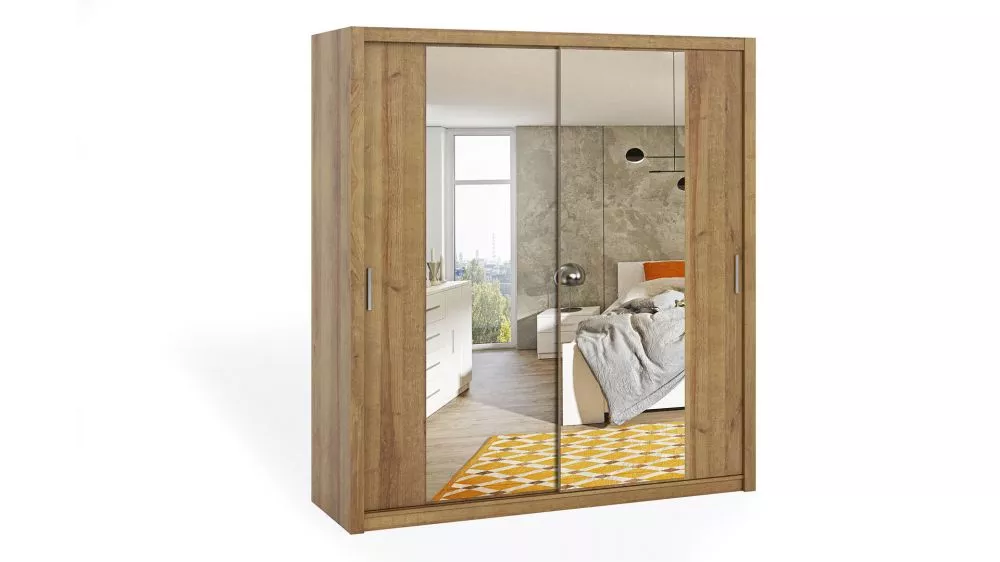 Skapis Bono BO SZ ar spoguli · Zelta ozols · 200 × 62 × 215 cm