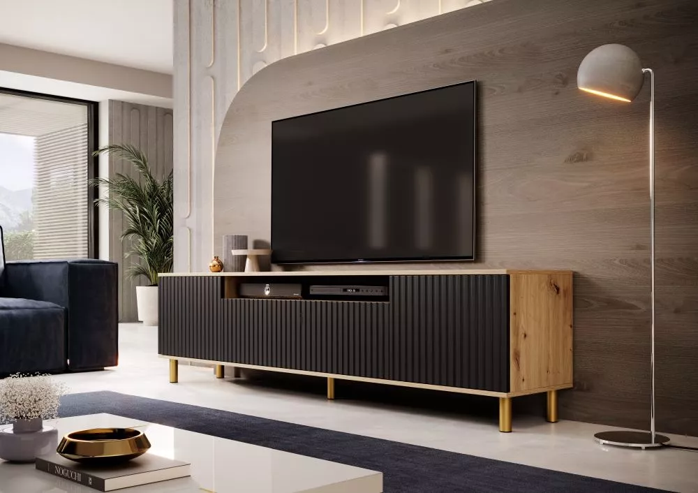 TV tumba Agnes RTV Gold ar LED · 200 × 40 × 54 cm