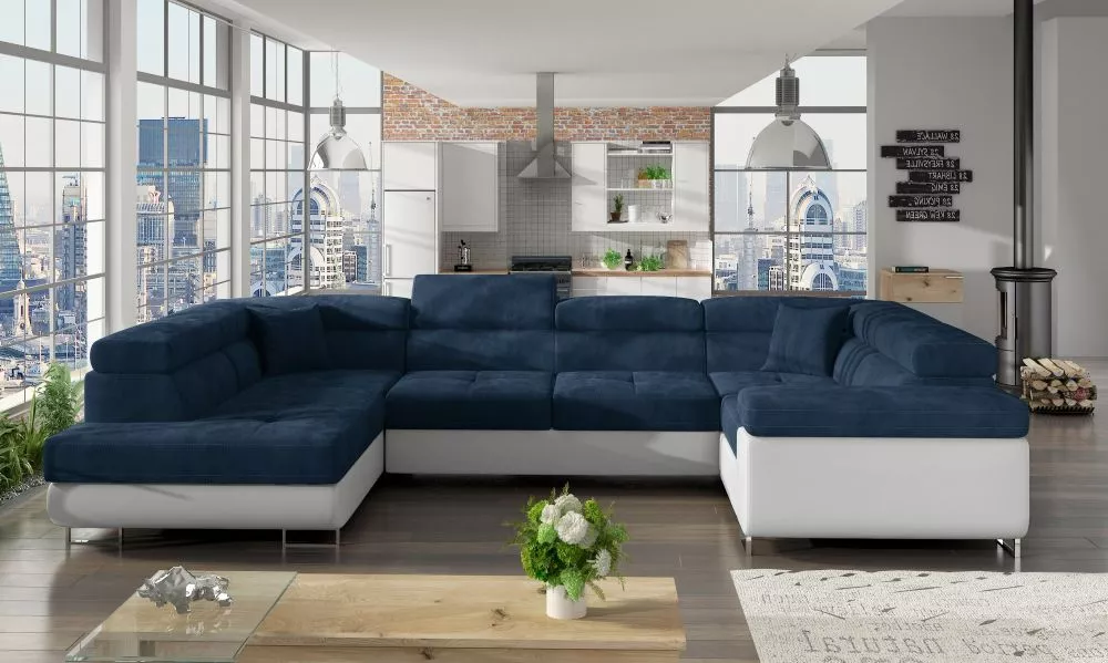 Dīvāns Letto standard · Zils + balts · 202 × 340 × 90 cm
