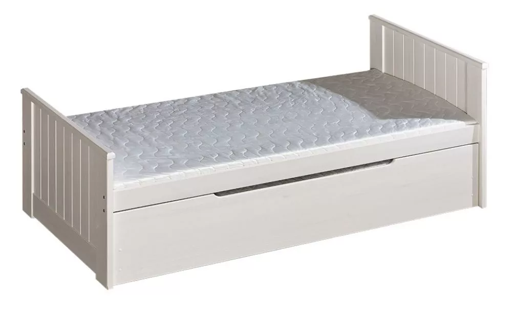 Gulta Tomi ar stelāžu Guļamvietas platums: 90 cm, Guļamvietas garums: 200 cm, · Balināta priede · 99 × 206 × 80 cm